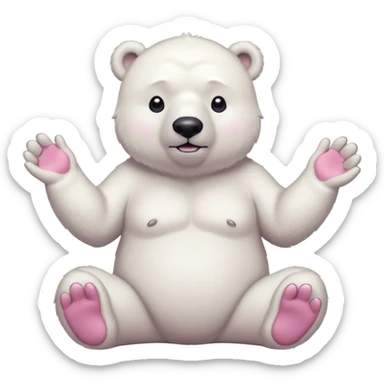Make a humanoid polar bear shrugging, showing only from chest above, no legs, his nose must be pink sticker