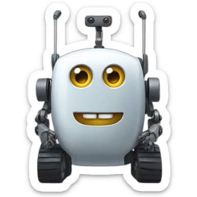 A wheeled Robot with touche screen as face and a Big smiley. He has a neck ans a head. sticker