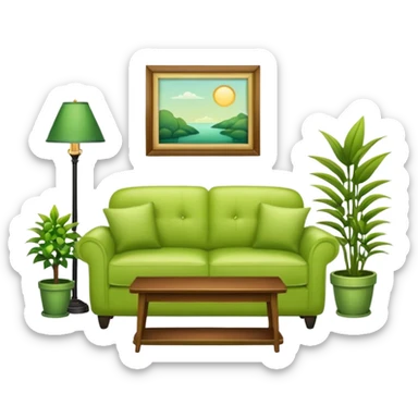 living room in ios emoji style

no TV, and make the couch a light green color

there is a lamp on one side and some plants on the other side sticker