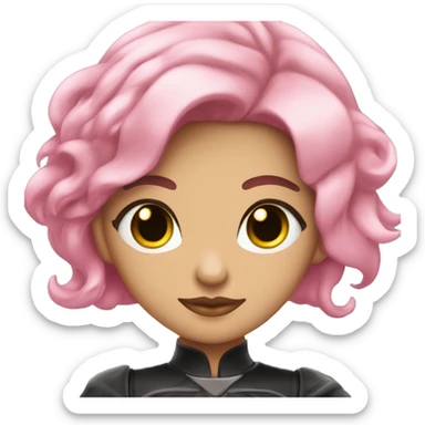 Chica blanca de ojos verdes con pelo negro y mechas rosas sticker