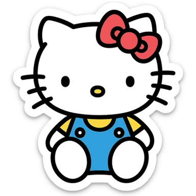 Hello Kitty color outline icon, black outlines with subtle color accents sticker