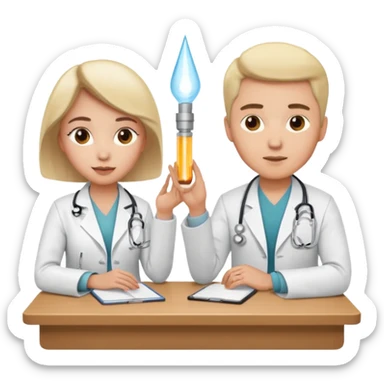 un medico y su paciente, sentados en una mesa  sticker