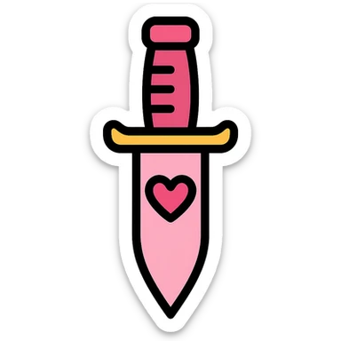 gothic knife pink with a heart motif, color outline icon style sticker