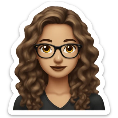 beautiful mid twenties young lady with long brown wavy hair and pretty brown eyes with black glasses and tattoos on her body  sticker