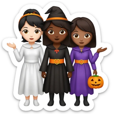 Three best friends, cute Halloween one dark black, one Asian and one white sticker