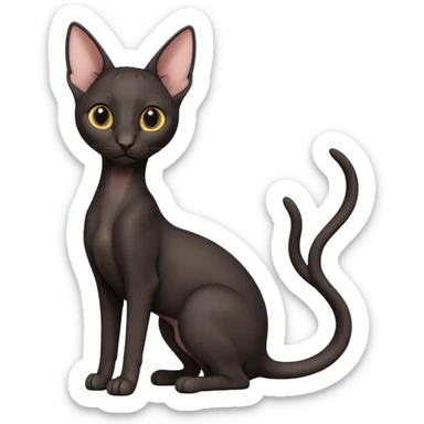 A 3D cartoon black Oriental Shorthair cat with bulky body, tall ears, Nice fur, dark cinematic background, Memoji-style. full body or half body. sticker