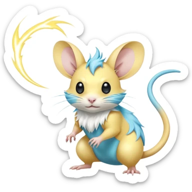 Elemental electrical electric electro lightning-powered Yellow and cyan-blue Gerbil-Jerboa-Minccino-Emolga-Pachirisu-Pokémon-Fakémon-hybrid-fusion-creature with a tufted tail  sticker
