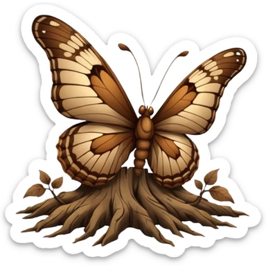 Dead butterfly emoji with broken wings weins with tree roots sticker