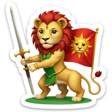 A lion with a sword and the sun on top of it and on the top green and bottom red flag sticker
