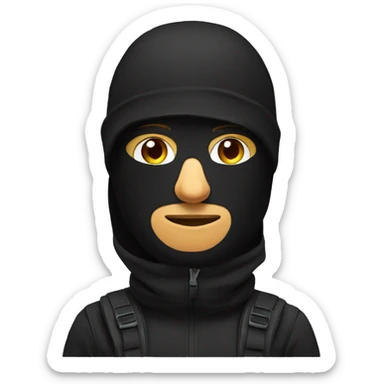men with black balaclava on face and backpack sticker