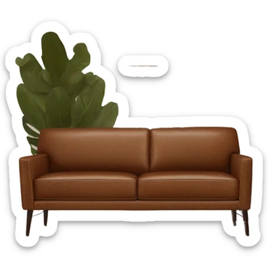 Brown leather mid century-modern couch from WestElm sticker