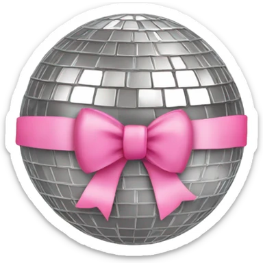 silver disco ball with pink bow on it sticker