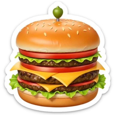 Hamburguesa con una carne, queso derretido, una rebanada de tomate, lechuga, una rebanada de piña. Colocar encima del pan una aceituna con un palillo sticker