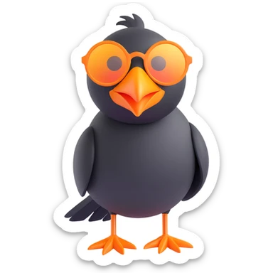 cartoonish 3D emoji of a black bird with a large orange beak and oversized round sunglasses, standing in the same pose as the reference image, looking to the left sticker