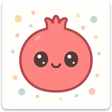 a pomegranate, kawaii style, cute face, round, pinkish red sticker