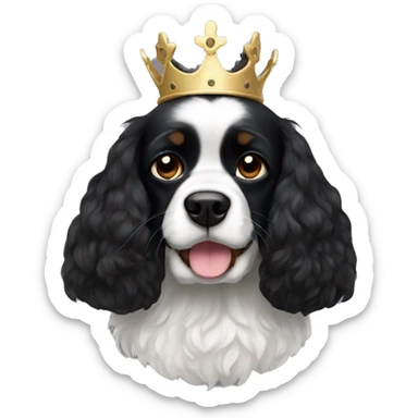 completely black small king spaniel with black fur on his whole face and white fur on chest sticker