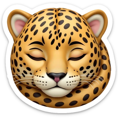 Meme-Worthy cute Sleeping Jaguar Portrait Emoji, Head resting peacefully with a contented smile, showcasing a luxuriously patterned Fur and eyes gently closed in serene slumber, Simplified yet hilariously adorable features, highly detailed, glowing with a soft, drowsy wild light, high shine, relaxed and utterly lovable, stylized with an air of playful laziness, bright and heartwarming, soft glowing outline, capturing the essence of a sleeping jaguar that feels destined to become the next viral sensation of adorable rest! sticker