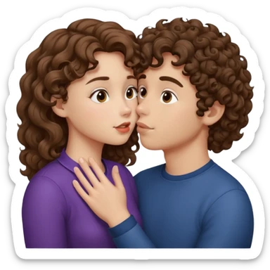 A girl with curly hair and a boy with wavy hair kiss sticker