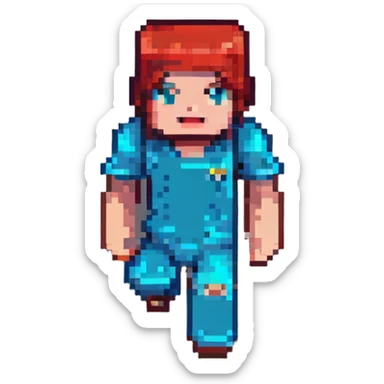 Minecraft OMZ character jumping, pixel art style, simple background sticker