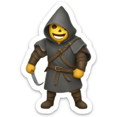 medieval saboteur laughing and escaping, hooded sticker