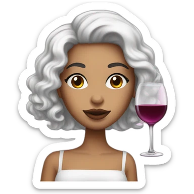 White latin girl with pink lips, curly black hair and glass of wine sticker