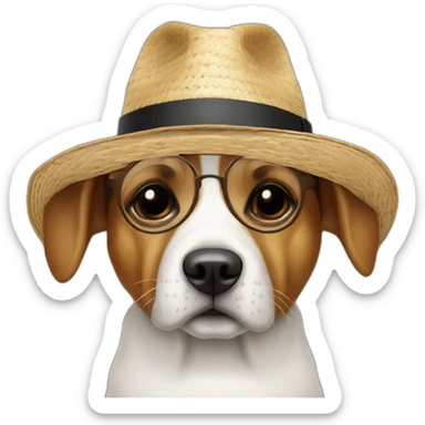 Un chien avec des lunettes et un chapeau de paille sticker