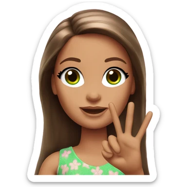 Barbie long brown hair green eyes giving a peace sign sticker