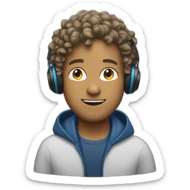 tan guy with semi curly hair and headphones and blue jacket sticker