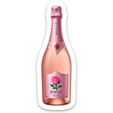 bottle of sparkling rosé with a rose logo on the label, tilted up and to the left, no glass sticker