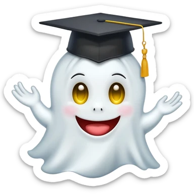 snapchat logo ghost  smiling  like an emoji with a graduate hat on top sticker