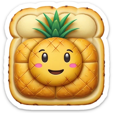 Chinese pineapple bun with crispy yellow top crust, simplified emoji style with bold outlines and bright colors, cartoon style Bo Lo Bao pastry sticker