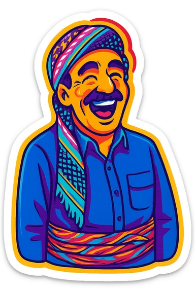 Create a cartoon sticker with a happy and joyful expression in the style of Flux Pro, with a transparent background. The style should reflect the vibrant and pop colors typical of Flux Pro style. sticker