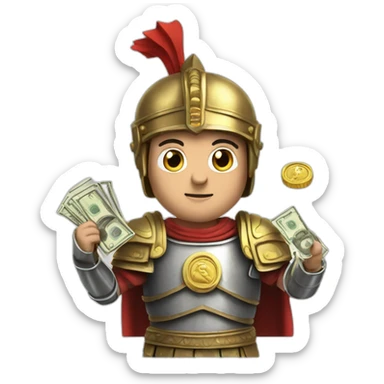 rome imperator with metallic armor and cash in hands sticker
