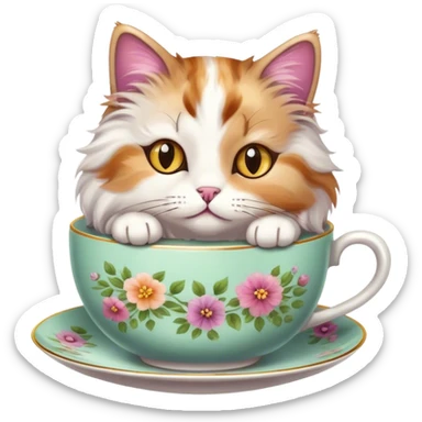 A little cat in a teacup sticker
