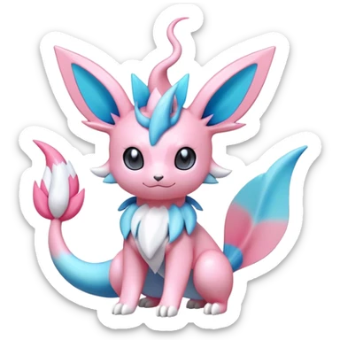 lush pastel-bright-vibrant warm-colored modern colorful neon-colored Fakémon-Digimon-Sylveon-Vaporeon-Pokémon-creature (full body) sticker