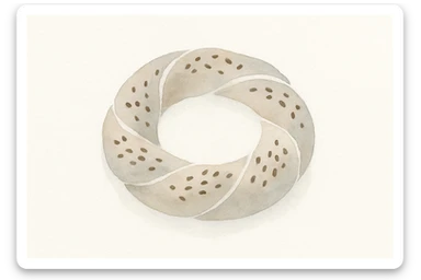 watercolor illustration of simit, Turkish sesame bagel, soft edges sticker