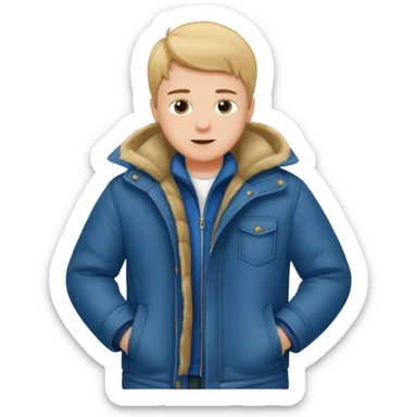 emoji- of a white boy putting on his coat sticker