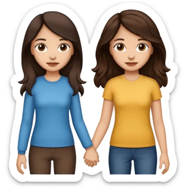 Longer wavy hair for one and straight for the other both dark brown hair. Light skin tone holding hands. Both woman sticker