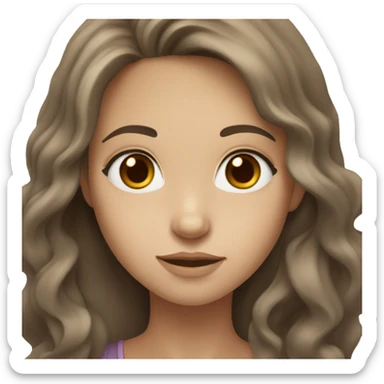 Girl whit brown eyes, white skin, and wavy and brown hair and a long hair sticker