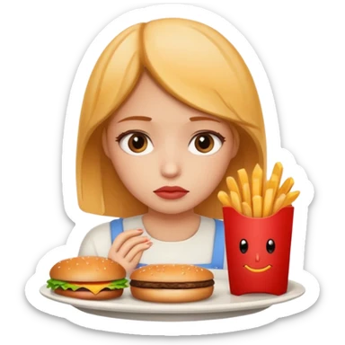 The girl looks sadly at the food sticker