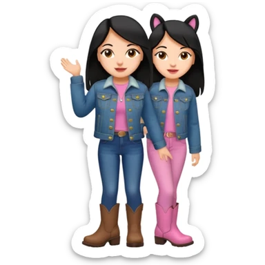 Gordita, ojos pequeños de color cafe oscuro, labios pequeños y rosados, piel trigueña, orejas pequeñas, cabello largo lazio y negro, pequeña. cuerpo completo. vestida con saco de lana jean y botas color café. No le pongas orejas sticker