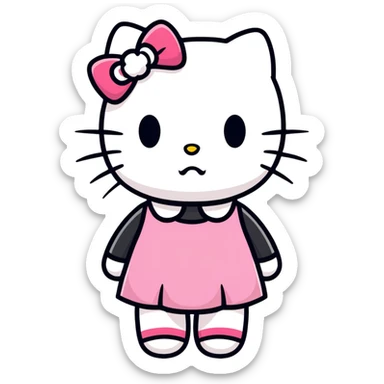 Hello Kitty with a horror face, unsettling expression sticker
