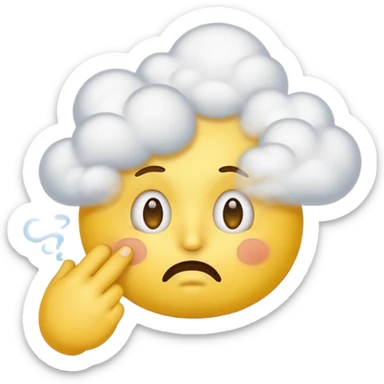 stinky smelly yellow emoji face, cartoon style, holding nose, stink clouds sticker