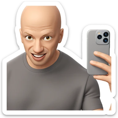 bald boy taking a selfie sticker