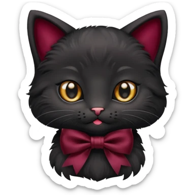 black kitten with a burgundy knot sticker