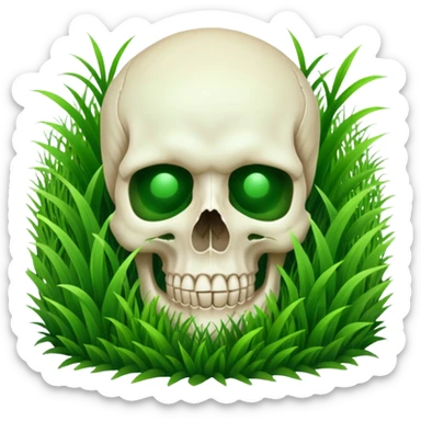 A person melting into the grass and skull head sticker