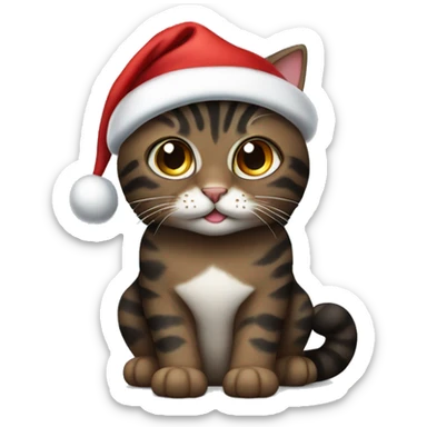Black and brown tabby cat dark with Santa hat sticker