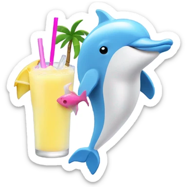 Pink dolphin drinking a pina colada sticker