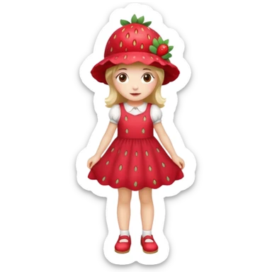 Strawberry shortcake human girl full body and legs with a strawberry hat on her hair and dress without a cake sticker