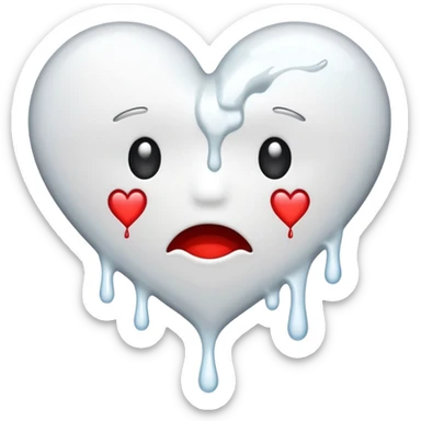 The broken heart emoji in white with sticky white liquid Ozzing out of it sticker